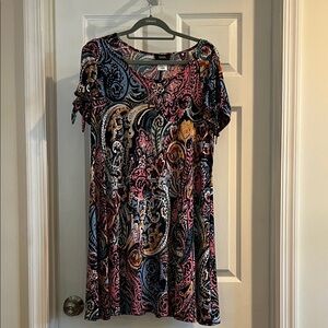 MSK Women's V-Neck Paisley Tunic - Pink, Blue, Gold